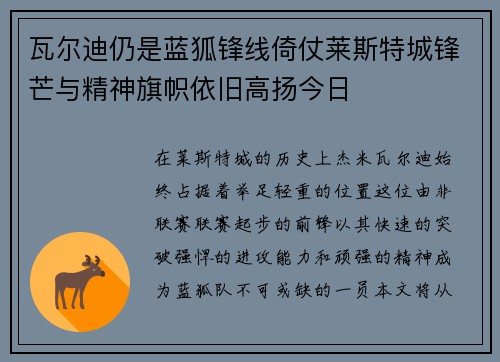 瓦尔迪仍是蓝狐锋线倚仗莱斯特城锋芒与精神旗帜依旧高扬今日 瓦尔迪仍是蓝狐锋线倚仗莱斯特城锋芒与精神旗帜依旧高扬今日