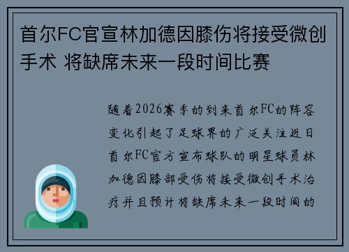 首尔FC官宣林加德因膝伤将接受微创手术 将缺席未来一段时间比赛 首尔FC官宣林加德因膝伤将接受微创手术 将缺席未来一段时间比赛